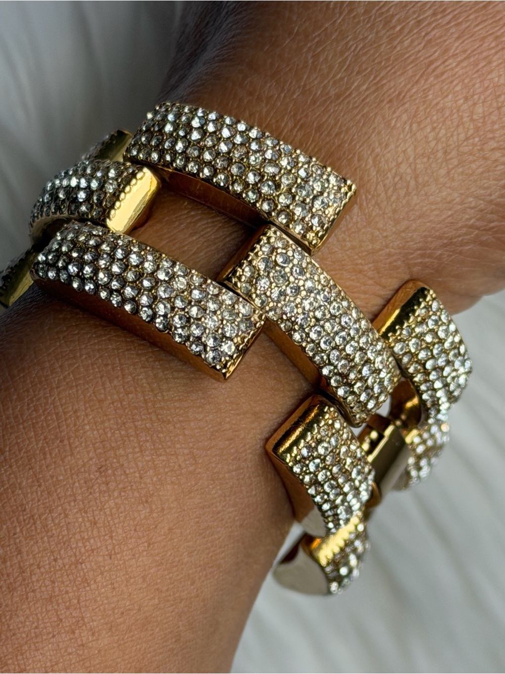J CREW | Gold Crystal Pavé Link 7 Inch Bracelet - Sparkling Chunky Links